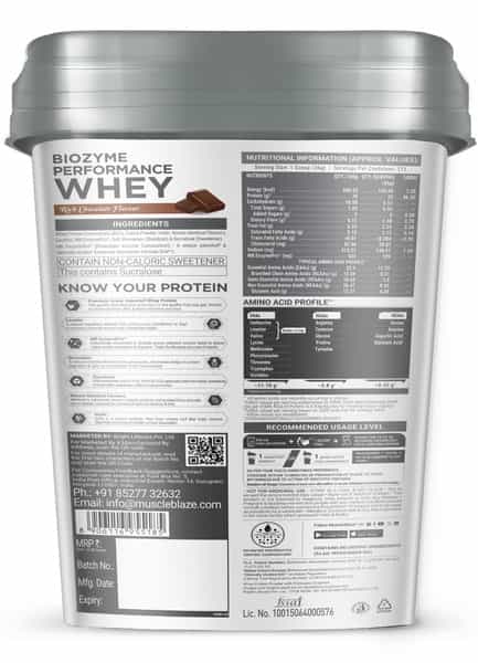 Muscleblaze Biozyme Performance Whey Protein Powder | Rich Chocolate | 4Kg | 25G Protein Per Scoop