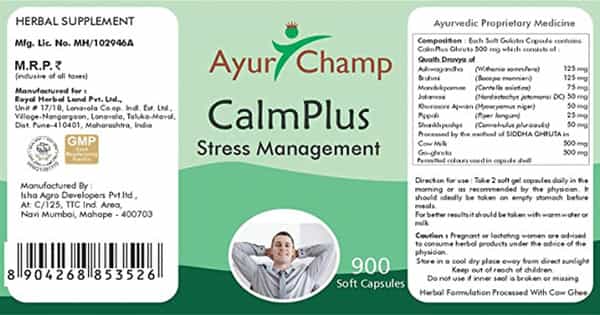 Ayur Champ Calmplus - 900 Capsules Pack Of 4