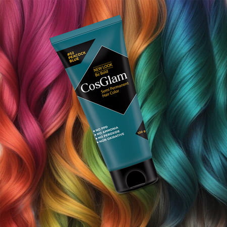 Cosglam Semi Permanent Hair Color | No Peroxide | Ammonia Free Hair Colour 52 Peacock Blue - 120gm