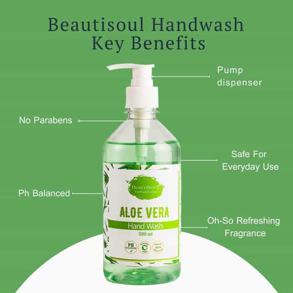 Beautisoul Aloe Vera Handwash With Pure Aloe Vera & Glycerin - 500 Ml Pump|Ph Balanced|Made In India