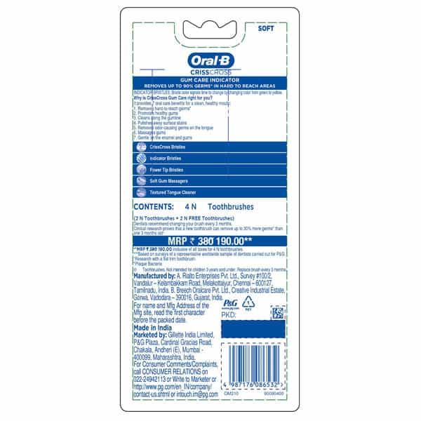 Oral-B Pro Health Gum Care Soft Toothbrush (Buy 2 | Get 2 Free) | Multicolor