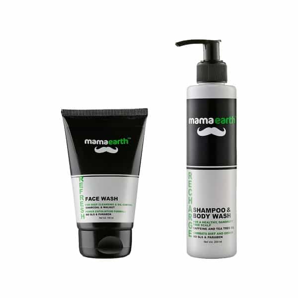 Mamaearth Men's Refresh Oil Control Facewash - 100Ml & Shampoo And Bodywash - 200Ml