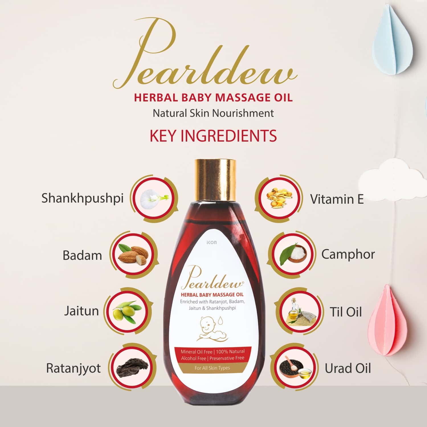 Buy PEARLDEW HERBAL BABY MASSAGE OIL 100 ML RATANJYOT, BADAM