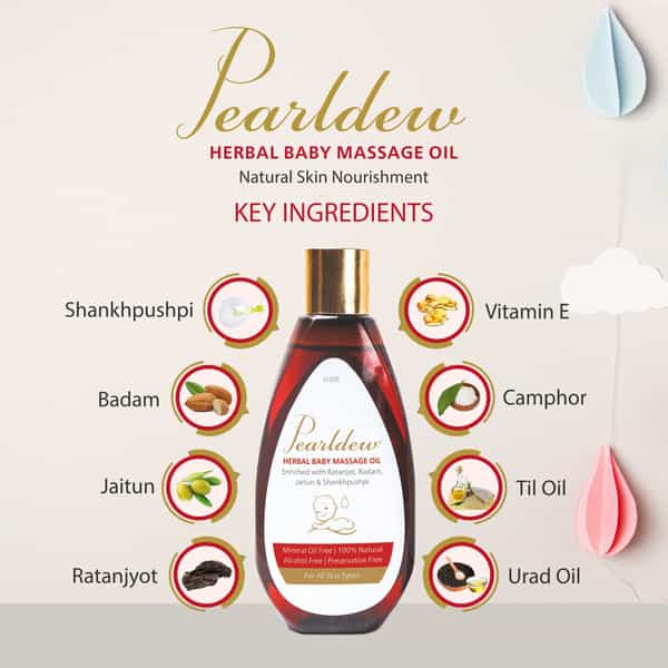 Pearldew Herbal Baby Massage Oil 100 Ml | Ratanjyot | Badam & Vitamin E (Pack Of 3)