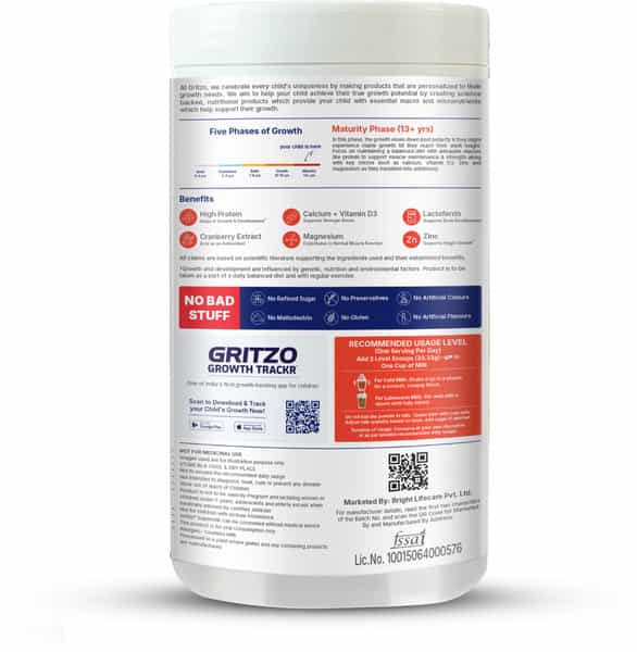 Gritzo Supermilk Growth+ (13+Y Girls) | 13G Protein Powder (Cafe Mocha | 400G)