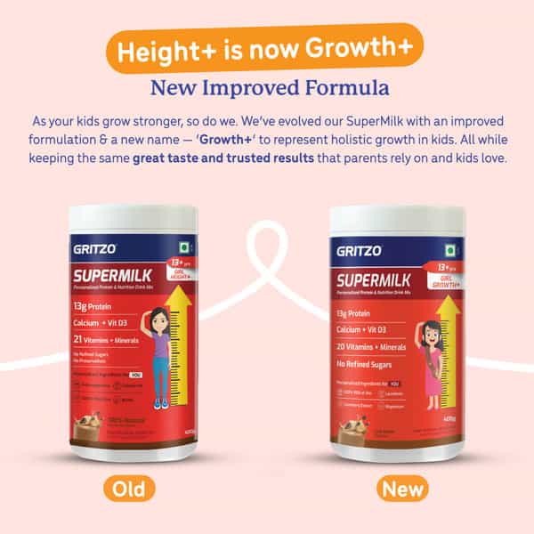 Gritzo Supermilk Growth+ (13+Y Girls) | 13G Protein Powder (Cafe Mocha | 400G)