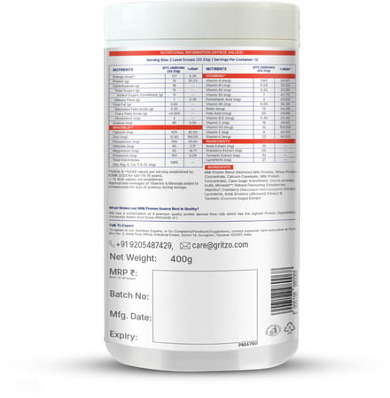 Gritzo Supermilk Growth+ (13+Y Girls) | 13g Protein Powder (Cafe Mocha | 400g)