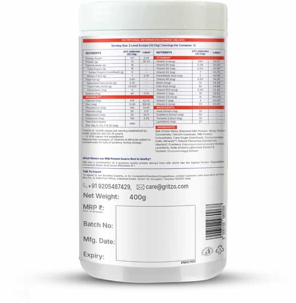 Gritzo Supermilk Growth+ (13+Y Girls) | 13G Protein Powder (Cafe Mocha | 400G)