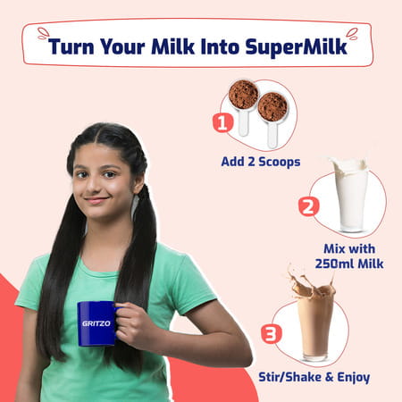 Gritzo Supermilk Height+ Protein Drink For Girls (13+ Yrs) | 400g | Cafe Mocha