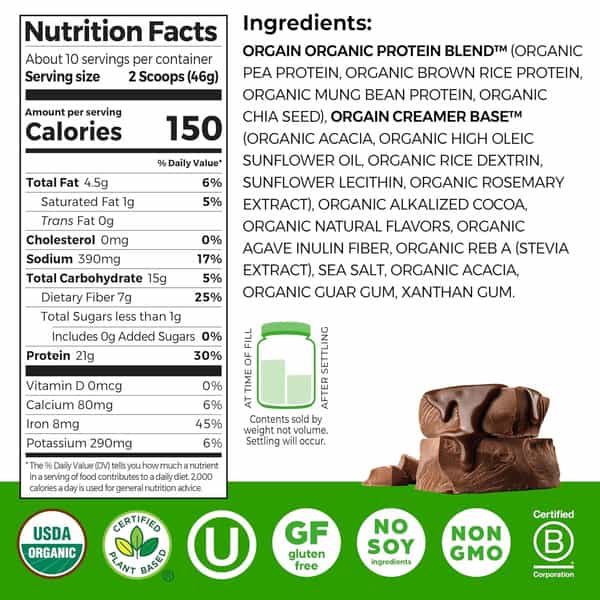 Orgain - Organic Protein Plant-Based Powder Creamy Chocolate Fudge 460G