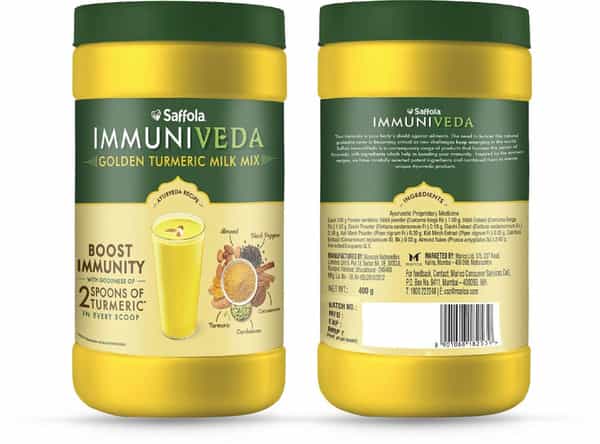 Saffola Immuniveda Golden Turmeric Milk Mix 400G Immunity Booster Drink - Kids & Adults