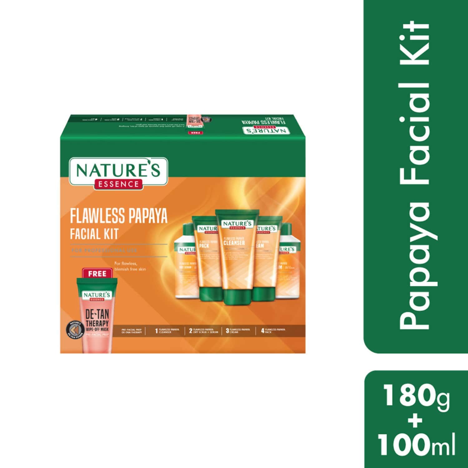Nature's Essence Flawless Papaya Facial Kit | Cleanse Exfoliate Nourish & Polish Your Skin | 230g