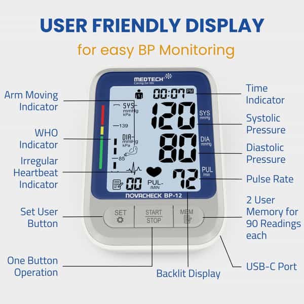 Medtech Bp12bl Fully Automatic Portable Digital Blood Pressure Bp Monitoring Machine With Smart Mdd
