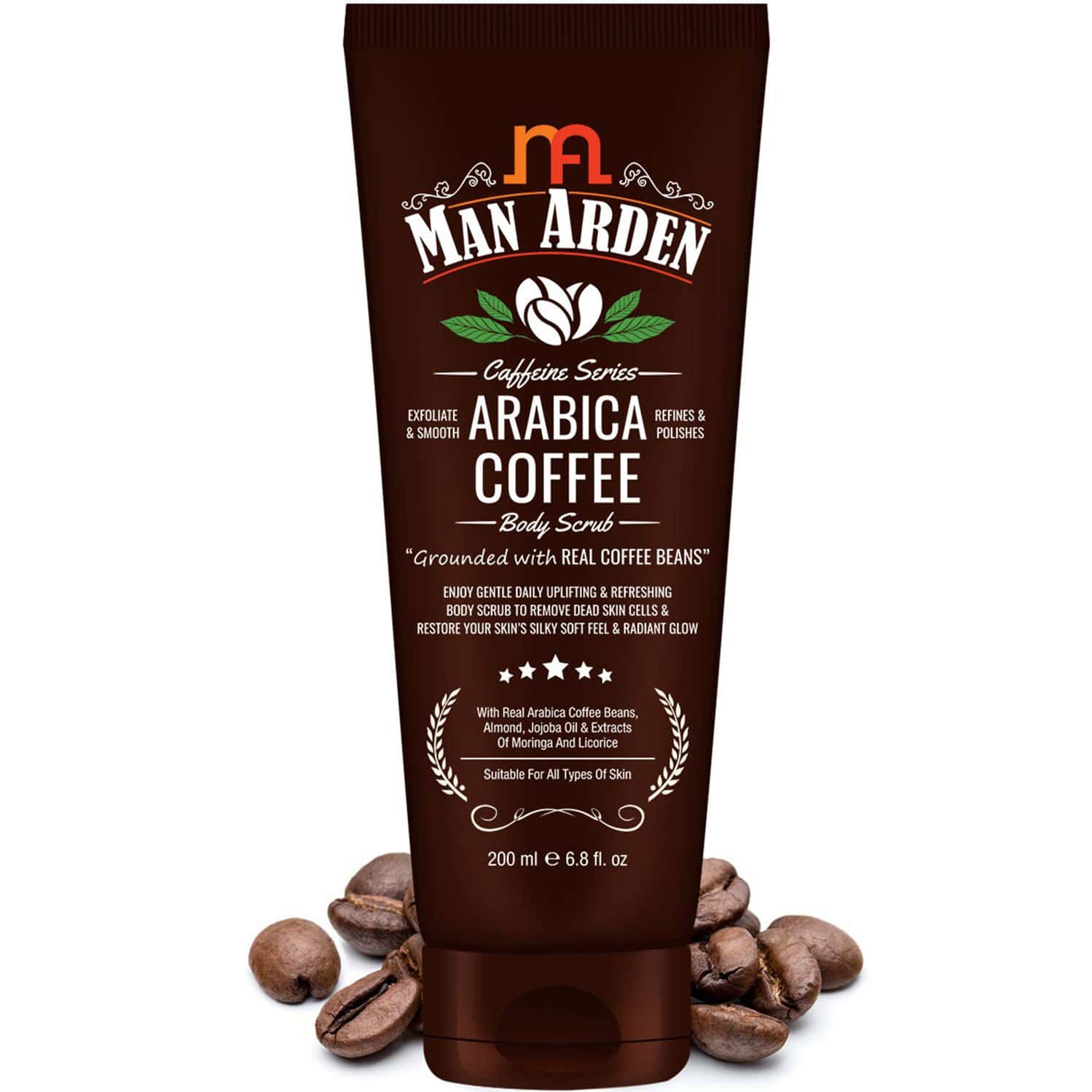 Man Arden Caffeine Series Arabica Coffee Body Scrub - From Real Coffee Beans Tan Removal 200 Ml