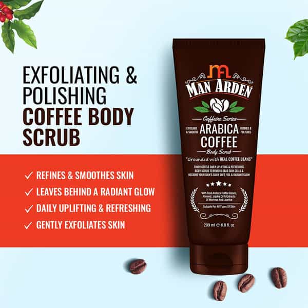 Man Arden Caffeine Series Arabica Coffee Body Scrub - From Real Coffee Beans Tan Removal 200 Ml