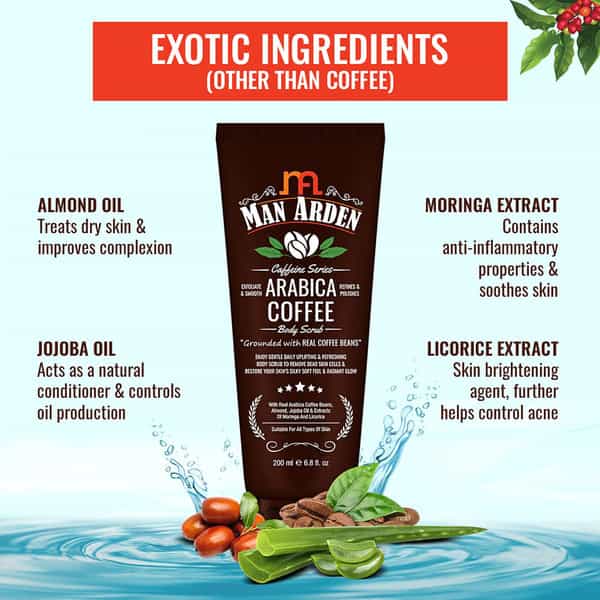 Man Arden Caffeine Series Arabica Coffee Body Scrub - From Real Coffee Beans Tan Removal 200 Ml