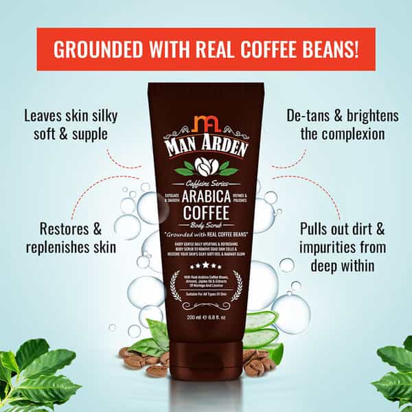 Man Arden Caffeine Series Arabica Coffee Body Scrub - From Real Coffee Beans Tan Removal 200 Ml