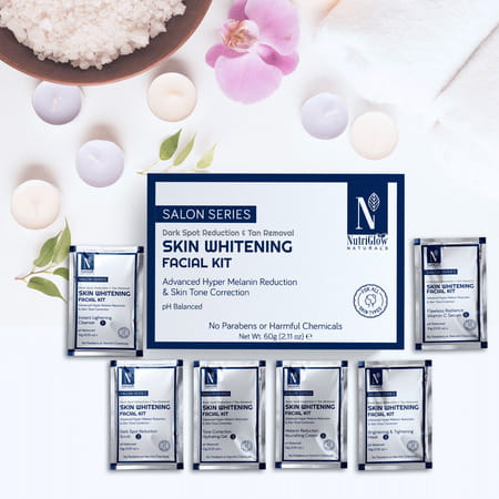 Nutriglow Natural'S Set 3 Skin Whitening Facial Kit (60gm) Bleach (43gm) & Diamond Face Wash (65ml)