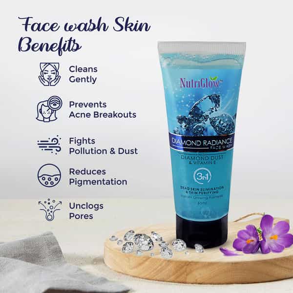 Nutriglow Natural's Set 3 Skin Whitening Facial Kit (60Gm) Bleach (43Gm) & Diamond Face Wash (65Ml)