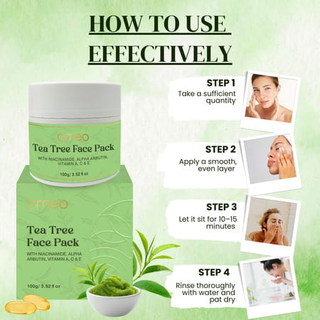 Omeo Tea Tree Face Mask Pack With Niacinamide | Alpha Arbutin & Vitamins A | C & E (100g)