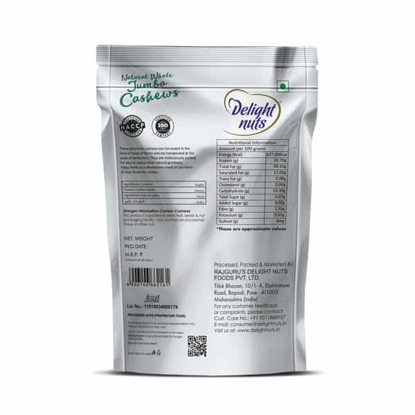 Delight Nuts Jumbo Natural Whole Cashews 150Gm