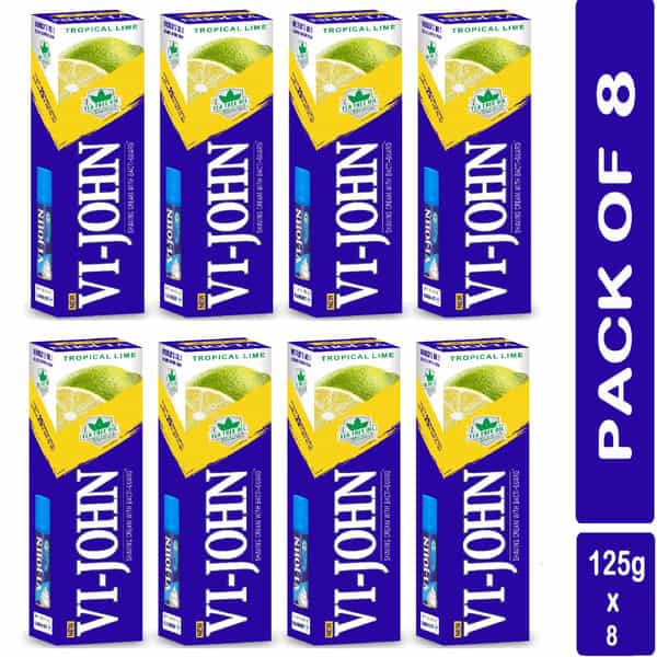 Vi-John Tropical Lime Shaving Cream For Men With Tea Tree Oil And Bacti-Guard 125Gm (Pack Of 8)