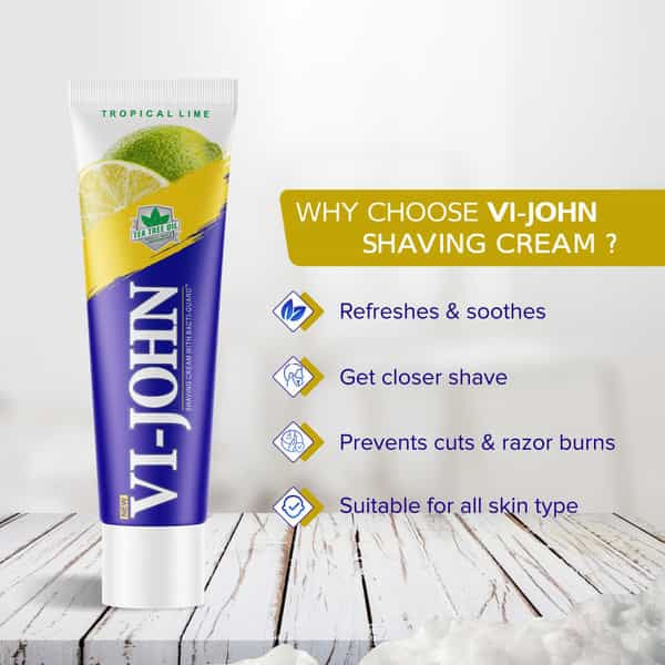 Vi-John Tropical Lime Shaving Cream For Men With Tea Tree Oil And Bacti-Guard 125Gm (Pack Of 8)