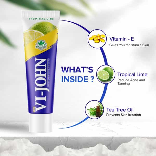 Vi-John Tropical Lime Shaving Cream For Men With Tea Tree Oil And Bacti-Guard 125Gm (Pack Of 8)