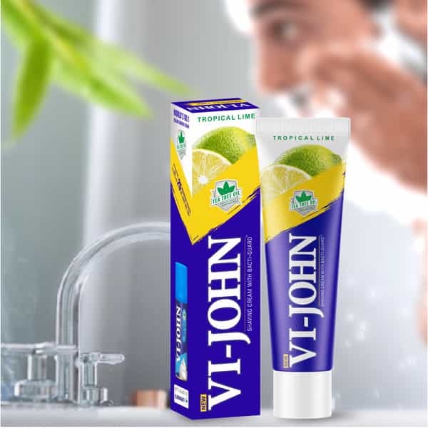 Vi-John Tropical Lime Shaving Cream For Men With Tea Tree Oil And Bacti-Guard 125Gm (Pack Of 8)