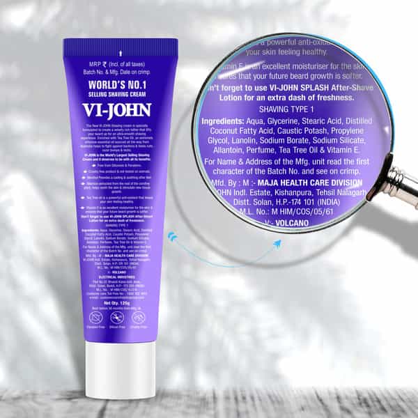 Vi-John Tropical Lime Shaving Cream For Men With Tea Tree Oil And Bacti-Guard 125Gm (Pack Of 8)