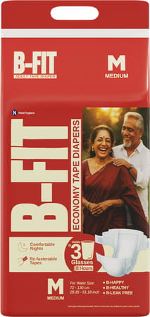 B-Fit Economy Tape Style Medium Size (72-130cm) 28.35-51.18 Inch Pack Of 10 Adult Diapers