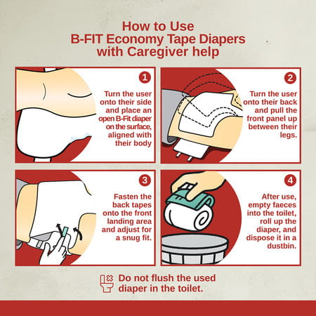 B-Fit Economy Tape Style Medium Size (72-130cm) 28.35-51.18 Inch Pack Of 10 Adult Diapers