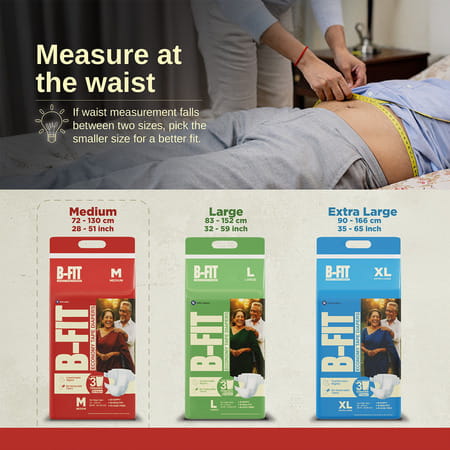 B-Fit Economy Tape Style Medium Size (72-130cm) 28.35-51.18 Inch Pack Of 10 Adult Diapers