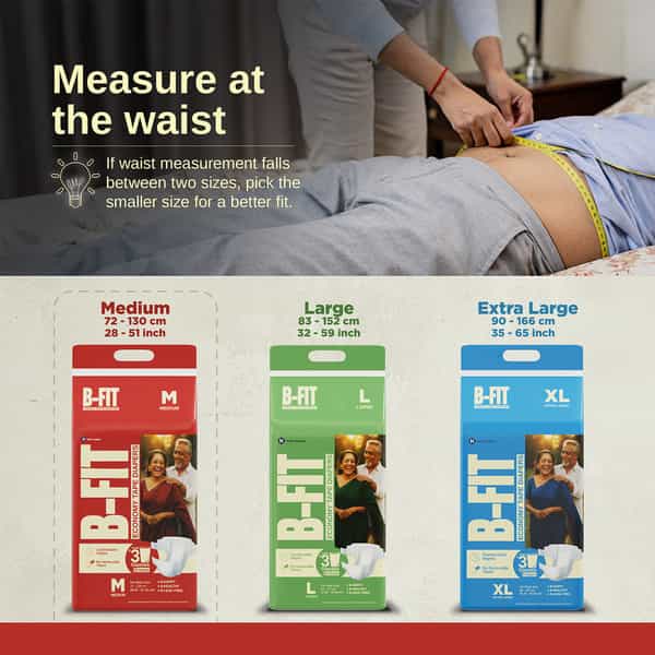 B-Fit Economy Tape Style Medium Size (72-130Cm) 28.35-51.18 Inch Pack Of 10 Adult Diapers