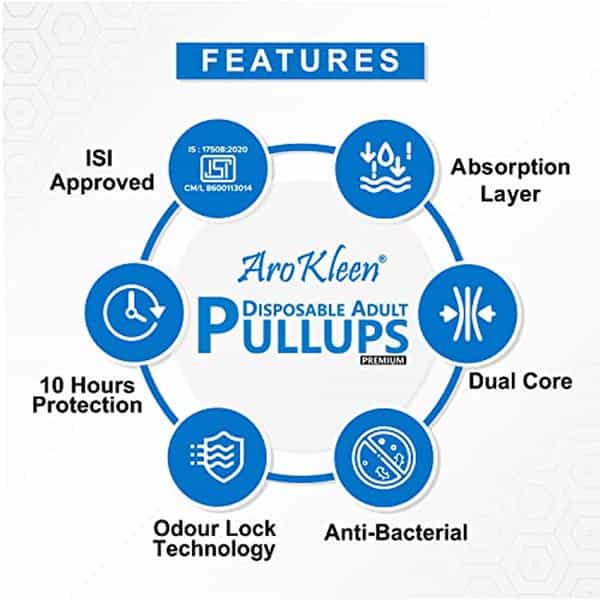 Arokleen Adult Diaper Pull-Ups Large (Waist Size: 75 Cm-140 Cm) 10 Pcs Per Packet Pack Of 2