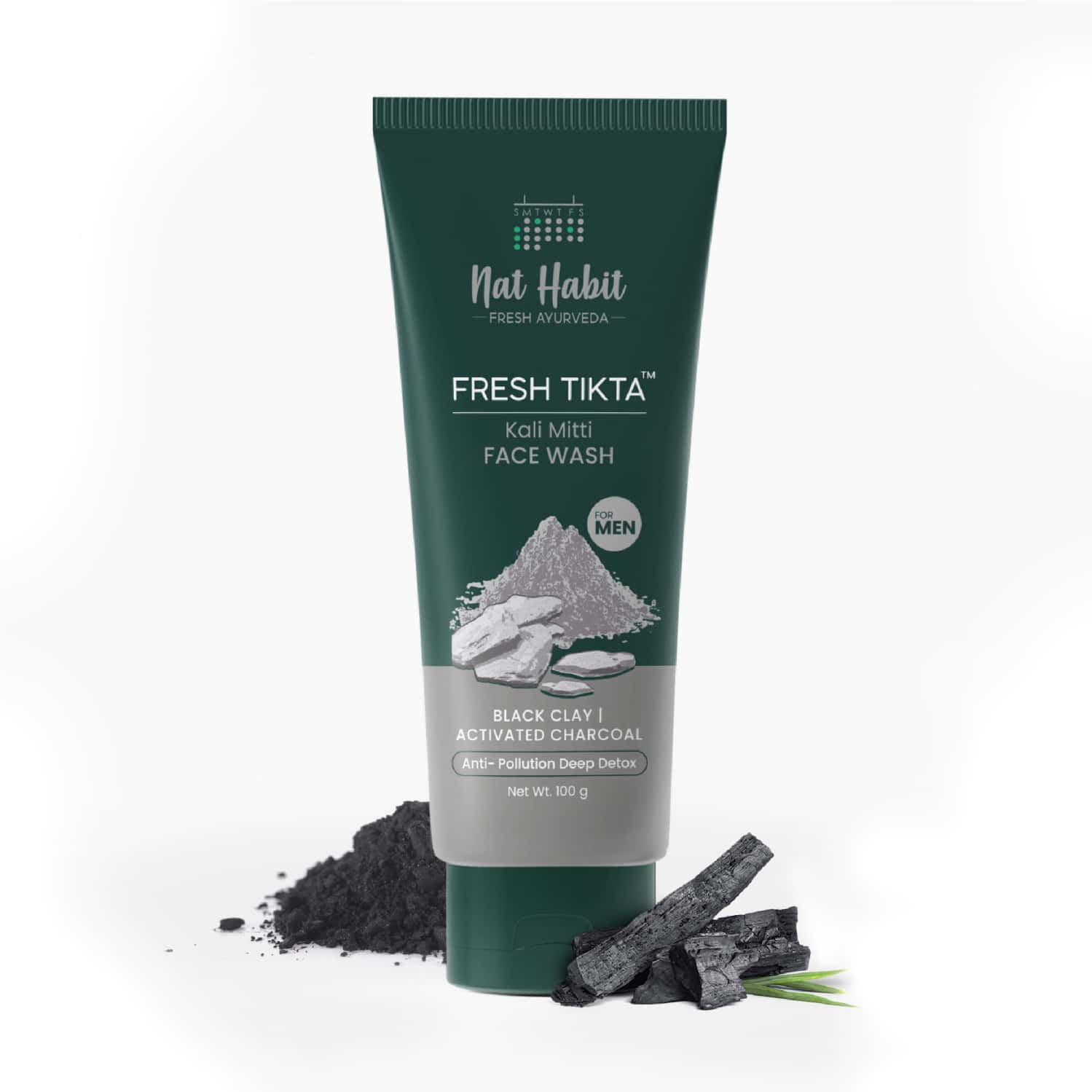 Nat Habit 100% Natural Detox | Skin Brightening For Men Charcoal Face Wash (100g)