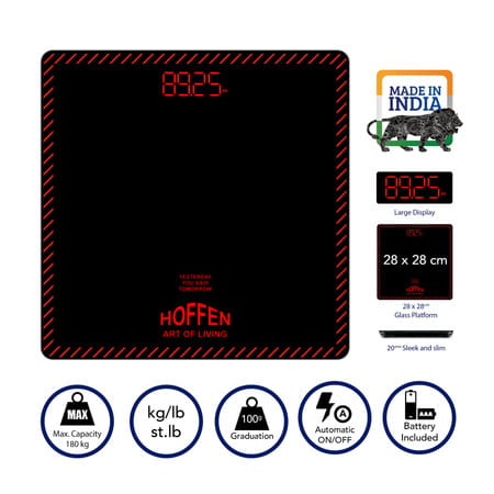Hoffen Thick Tempered Glass Digital Electronic Lcd Personal Weight Machine - (Ho-18-Red Led)