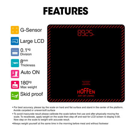 Hoffen Thick Tempered Glass Digital Electronic Lcd Personal Weight Machine - (Ho-18-Red Led)