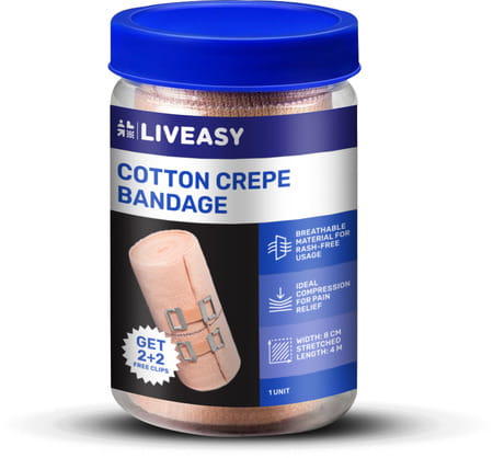 Liveasy Ortho Care Cotton Crepe Bandage - Reduces Strain Sprain & Swelling - 8 Cms X 4 Meters