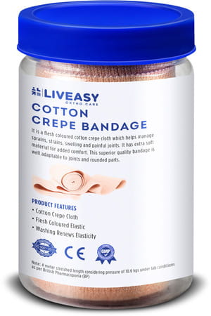 Liveasy Ortho Care Cotton Crepe Bandage - Reduces Strain Sprain & Swelling - 8 Cms X 4 Meters