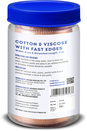 Liveasy Ortho Care Cotton Crepe Bandage - Reduces Strain Sprain & Swelling - 8 Cms X 4 Meters