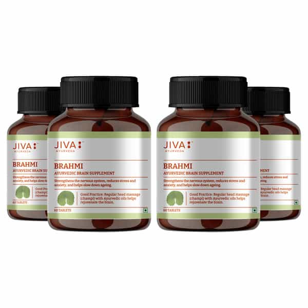 Jiva Brahmi Tablets 500Mg For Mind Wellness|Helps To Relief Stress & Anxiety - 60 Tablet (Pack Of 4)
