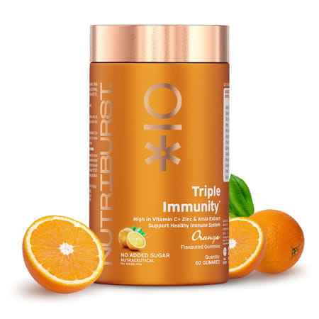 Nutriburst Triple Immunity Gummies With Vitamin C | Amla & Zinc (60 Gummies)(Orange Flavour)