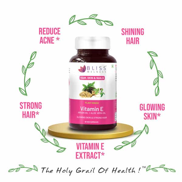 Bliss Welness Vitamin E Capsules For Skin Glow & Healthy Hair Supplements |Men & Women |30 Capsules