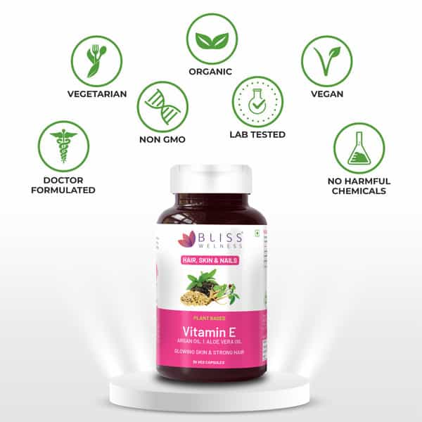 Bliss Welness Vitamin E Capsules For Skin Glow & Healthy Hair Supplements |Men & Women |30 Capsules
