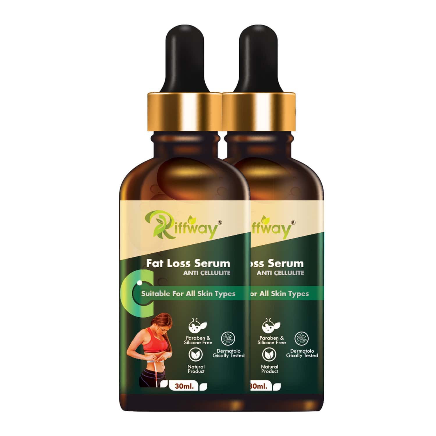 Riffway Fat Loss Serum|Slimmer Appearance, Stay On Track With Fat Loss Goals 100% Ayurvedic (2x30ml)