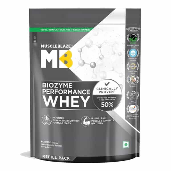 Muscleblaze Biozyme Performance Whey Protein | Magical Mango (1Kg Refill ) | 25G Protein Per Scoop