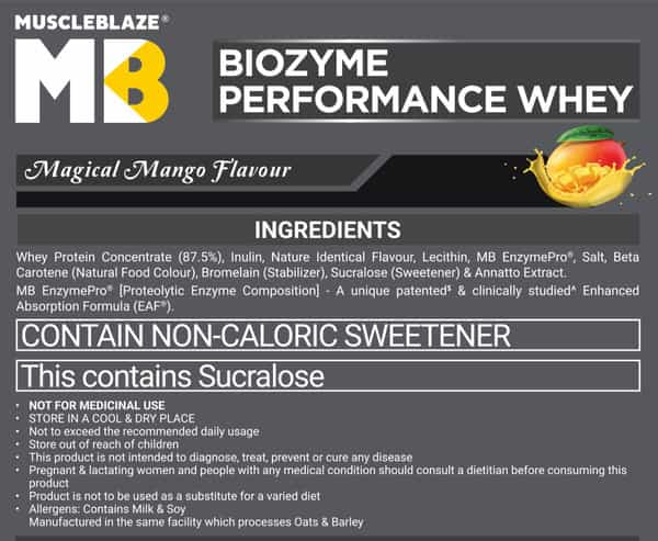 Muscleblaze Biozyme Performance Whey Protein | Magical Mango (1Kg Refill ) | 25G Protein Per Scoop