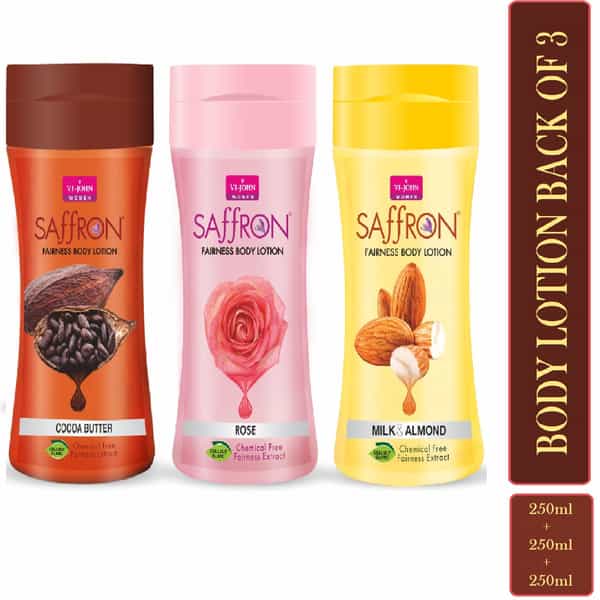 Vi-John Body Lotion Combo Of 3 | 250 Ml Each | All Skin Types | Milk & Almond | Rose | Cocoa Butter
