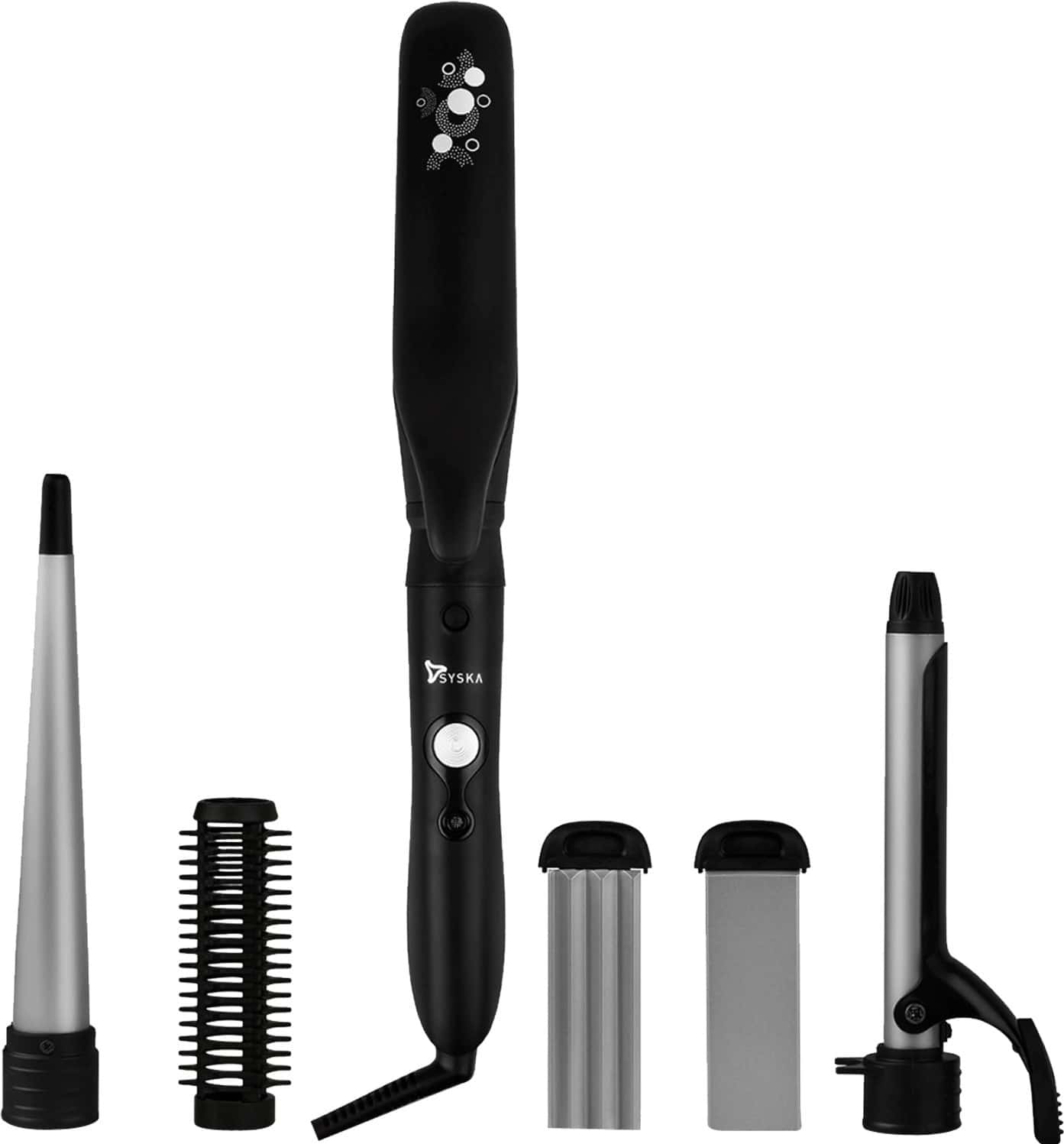Syska Hs5000k Hair Straightener With 5-In -1 Multi-Styling Kit -(Black & Grey)